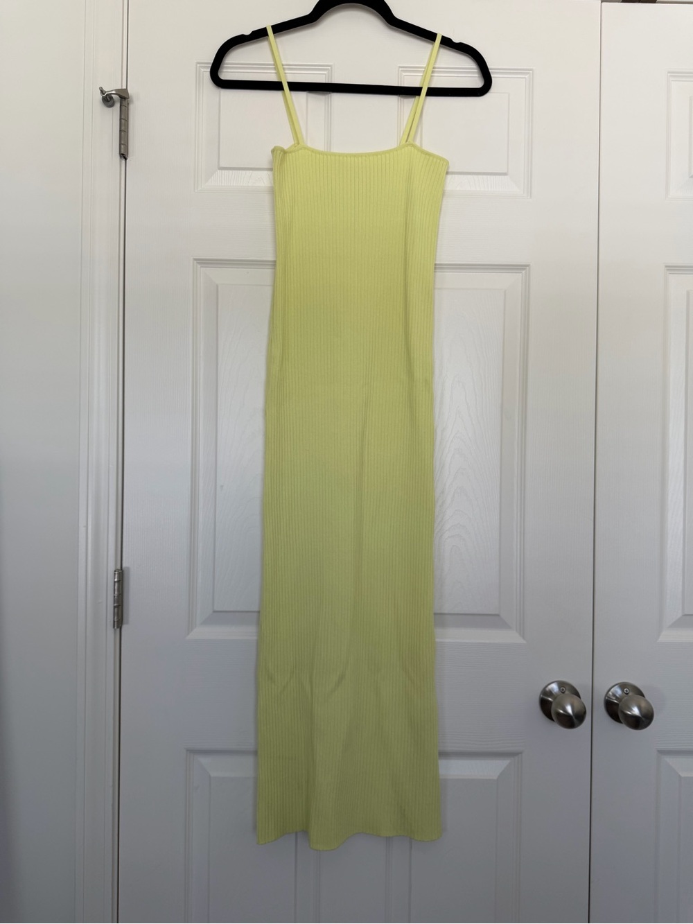 Zara Yellow Ribbed Spaghetti-Strap Maxi Dress